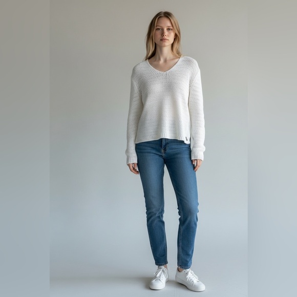 Burberry London Open Knit V-Neck Cotton SweaterWomen's Medium Made in Italy 🇮🇹